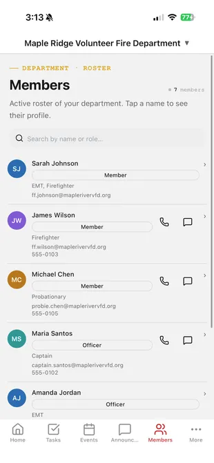 Department roster of active members